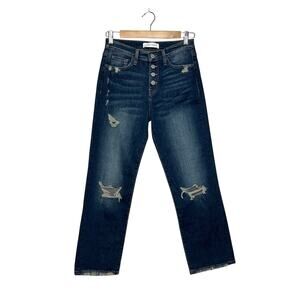 Flying Monkey Straight Cropped Jeans Size 25 Button Fly Raw Hem Stretch Denim